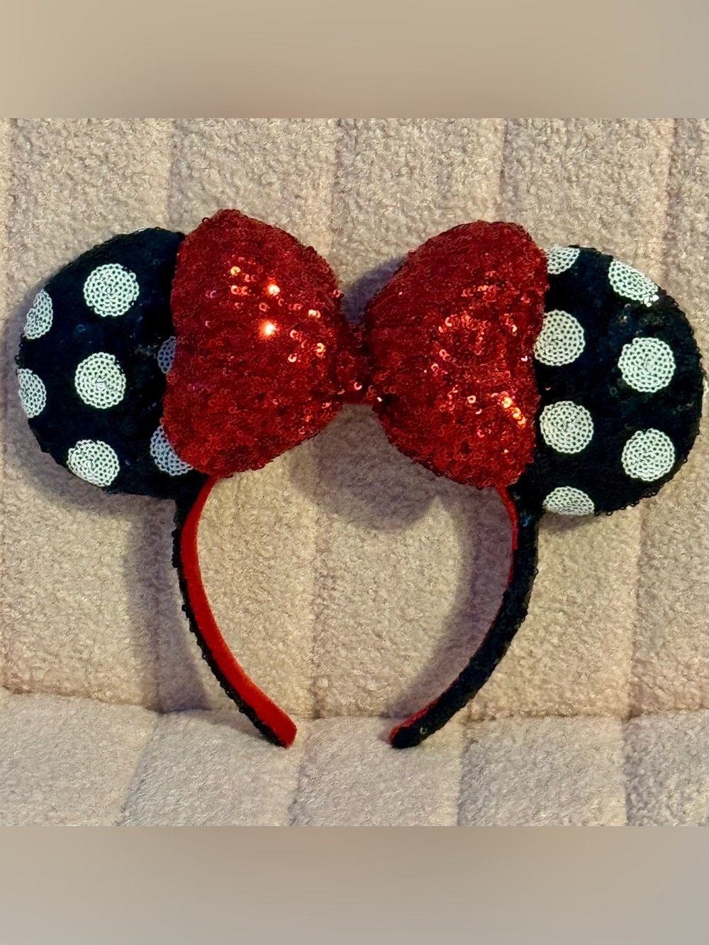 Sequin Red Bow Polka Dot Minnie Ears Headband